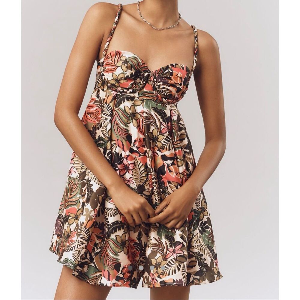 NEW Anthropologie HUTCH Bustier Printed Romper Small Tropical Printed Floral Mul
